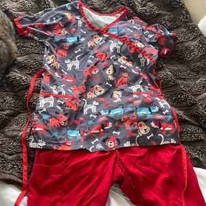 Top and Bottom Red and Grey Vet scrubs